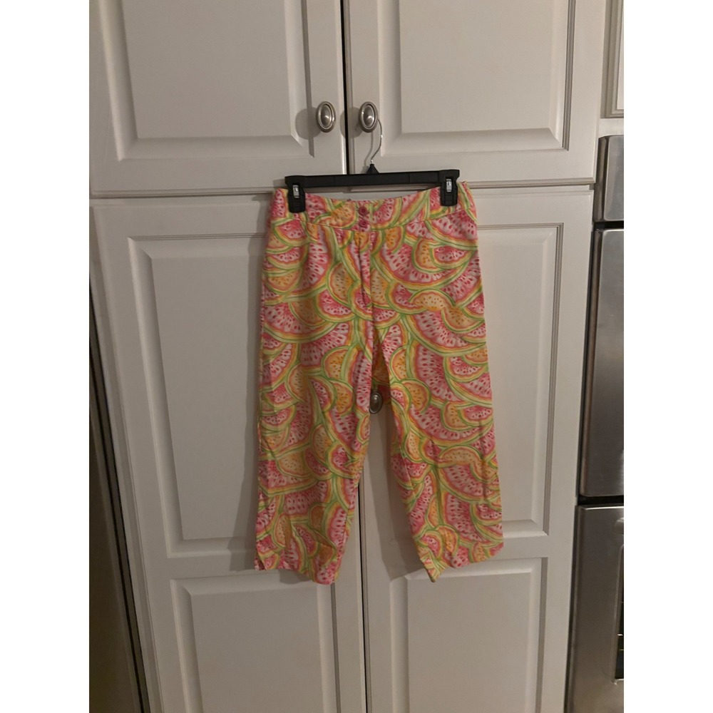 Talbots Petites Watermelon Print Cropped Pants Pink Green Yellow Size 10P